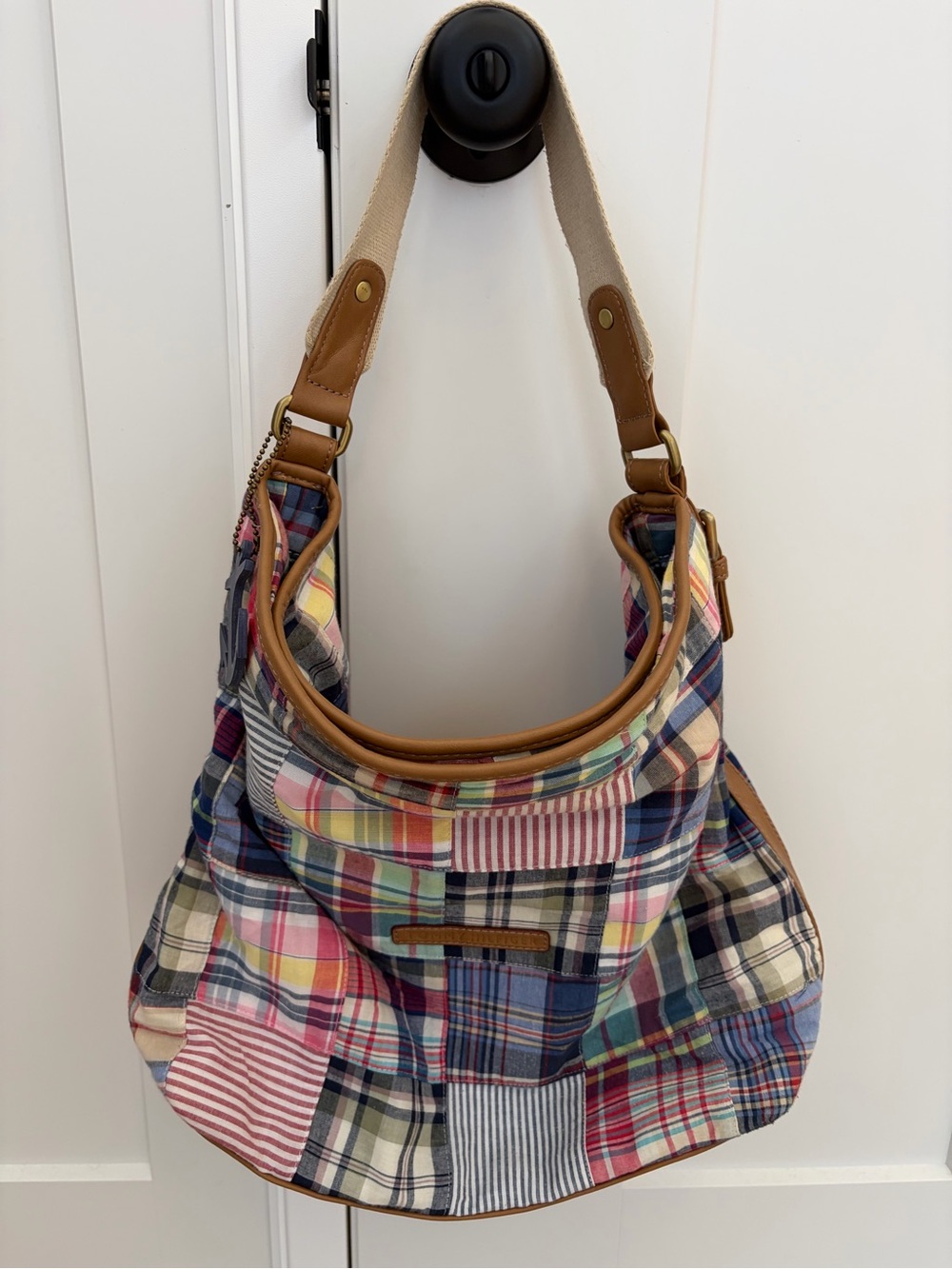 Tommy Hilfiger Patchwork Plaid Hobo Bag Pink Blue Preppy Purse